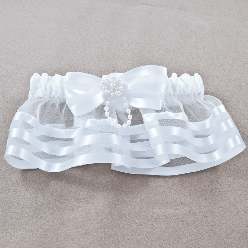 30-2245-LG.jpg Striped Ribbon Wedding Garter - Image 1
