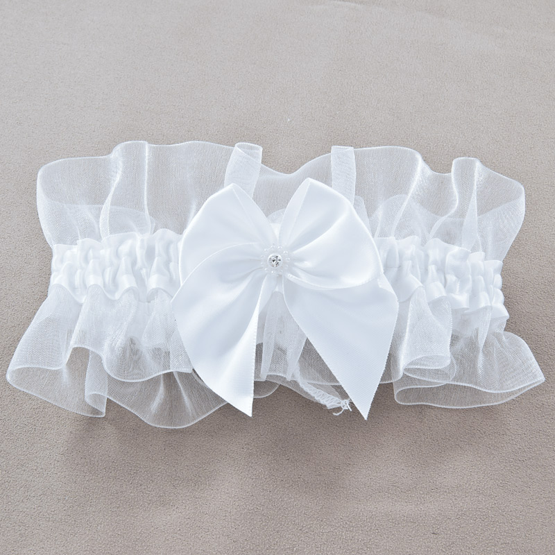 30-2250-LG.jpg Bow Dot Wedding Garter White - Image 1