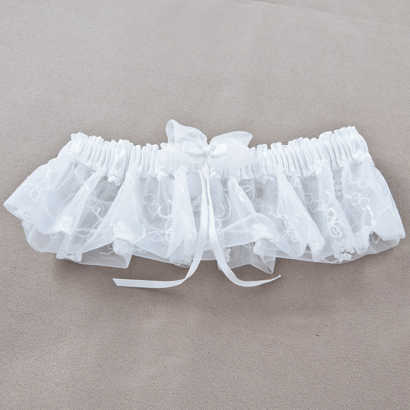 78701-LG.jpg Wedding Garter - Embroidered Satin White - Image 1