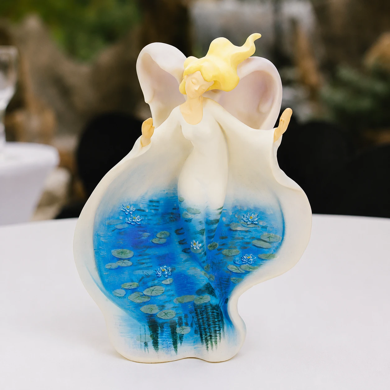 Angel with Pond Scene Figurine Angel with Pond Scene Figurine - Image 1