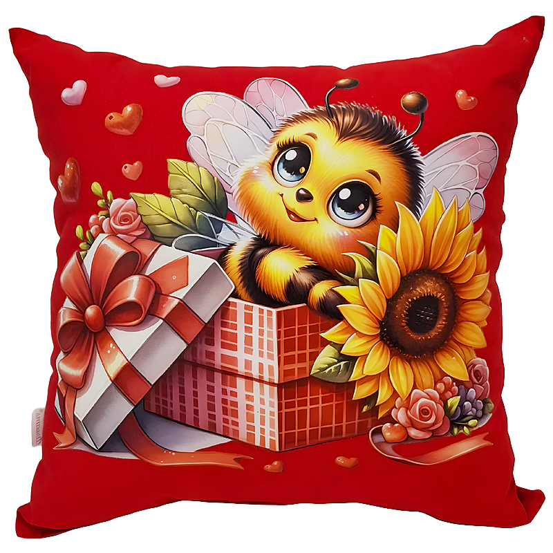 Bee-in-Giftbox-01-LG.jpg Bee in Giftbox Pillow - Image 1