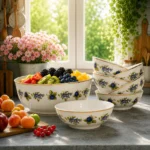 Blackberry Fruit Bowl Set Fine Porcelain by Hollohaza