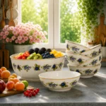Blackberry fruit/dessert bowl set, Hollohaza, Hungary
