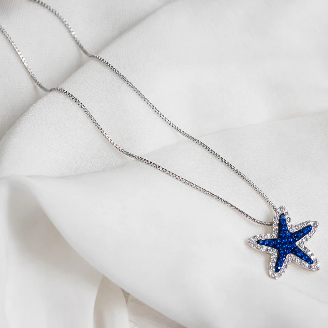 CZ Starfish Silver Pendant Vibrant Blue – Silver 18″ chain CZ Starfish Silver Pendant Vibrant Blue - Silver 18" chain - Image 1