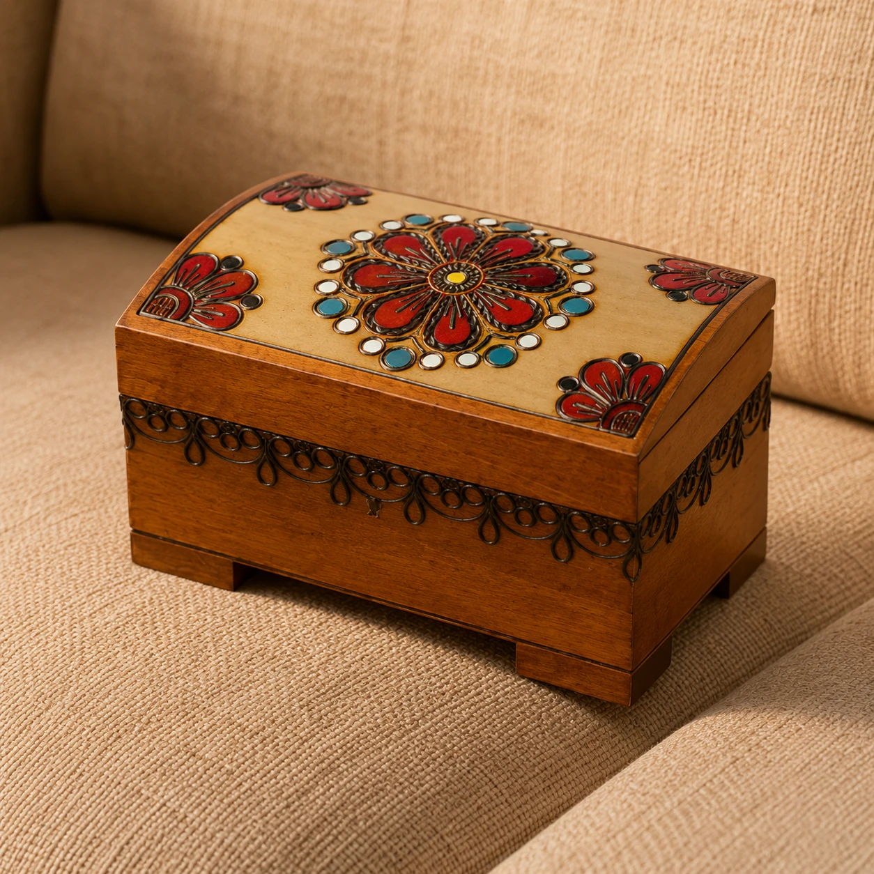 Country Flowers Decorative Box with Key Country Flowers Decorative Box with Key - Image 1