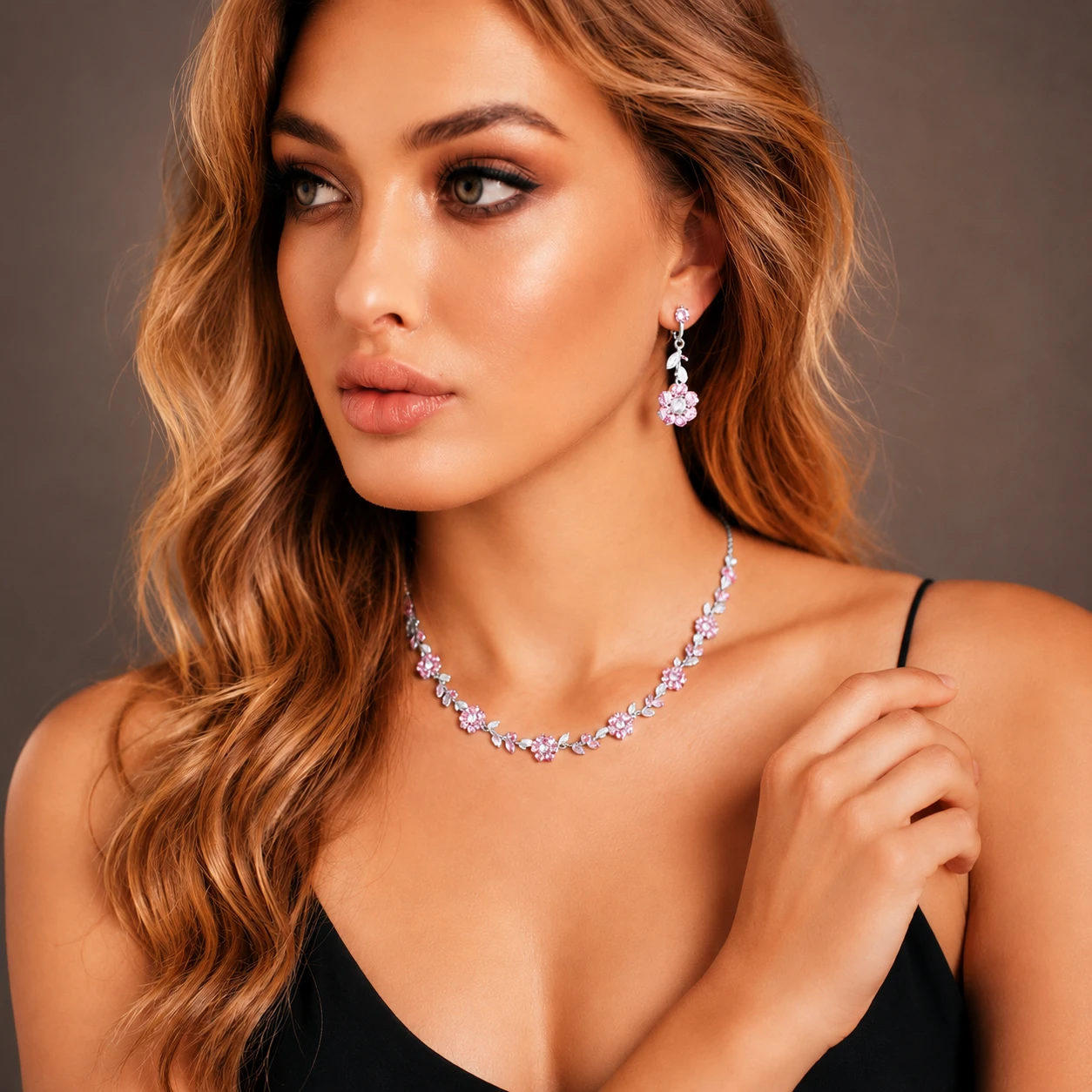 Floral Pink Crystal Choker – Maya Fashion Jewellery Floral Pink Crystal Choker - Maya Fashion Jewellery - Image 1