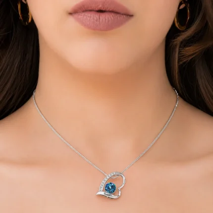 Heart Pendant with Blue Crystals