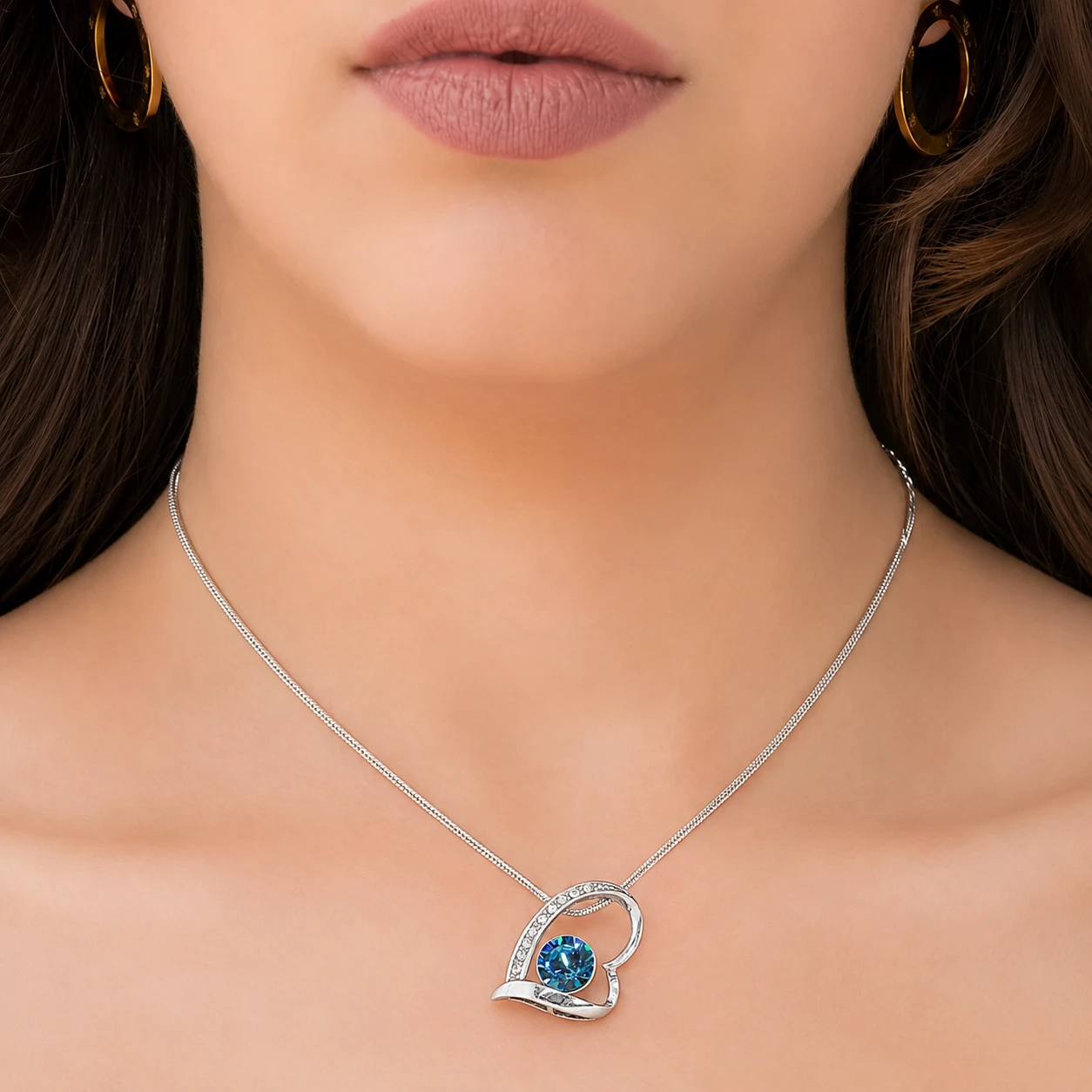 Heart Pendant with Blue Crystals Heart Pendant with Blue Crystals - Image 1