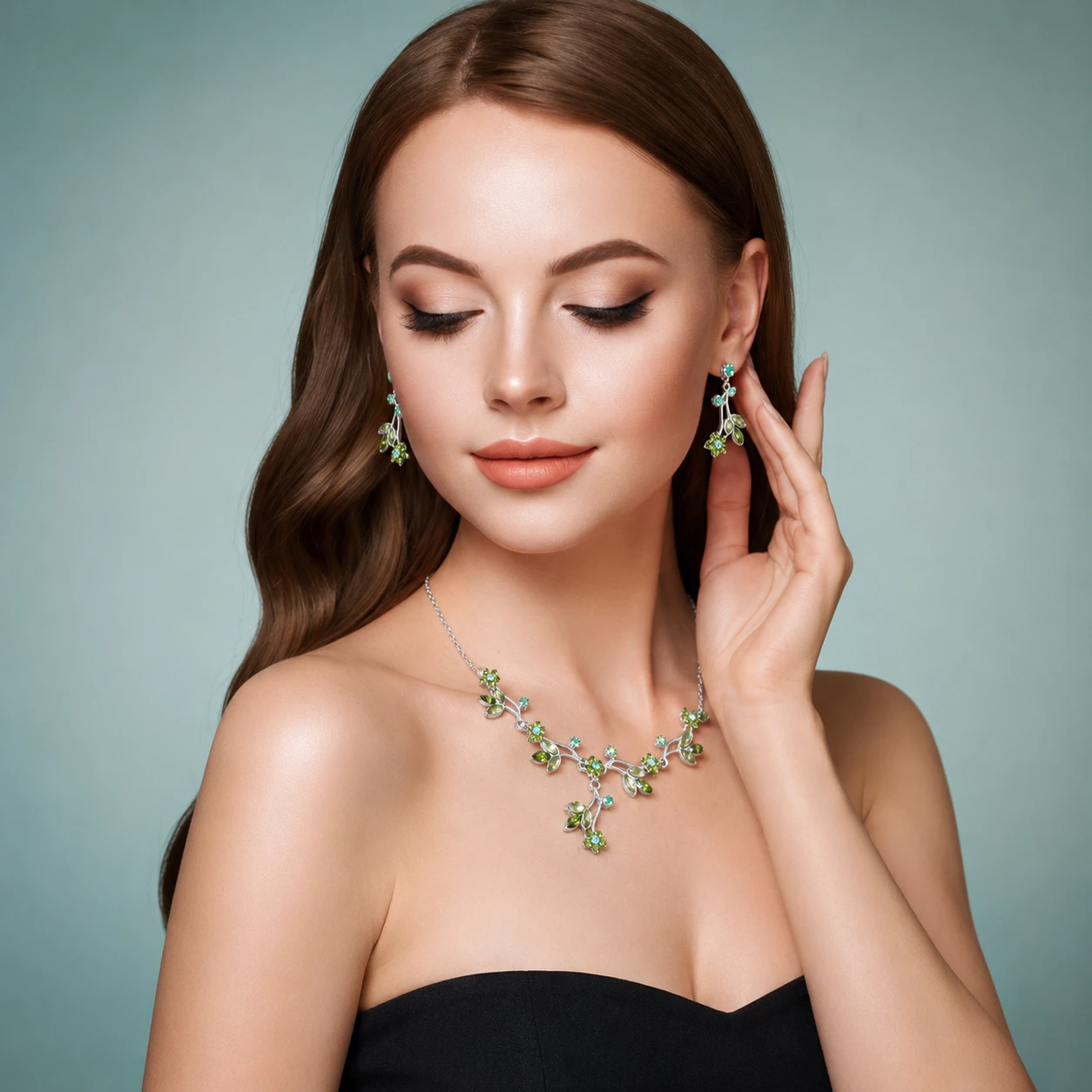 Olive Crystal Floral Necklace – Fashion Jewellery Olive Crystal Floral Necklace - Fashion Jewellery - Image 1