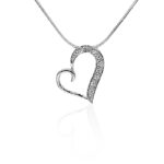 Curling Heart CZ Pendant – 20” Silver Chain