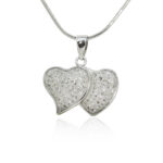 Double Heart Silver CZ Pendant – 20” Silver Snake Chain