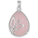 Rose Quartz Butterfly Pendant - with silver chain