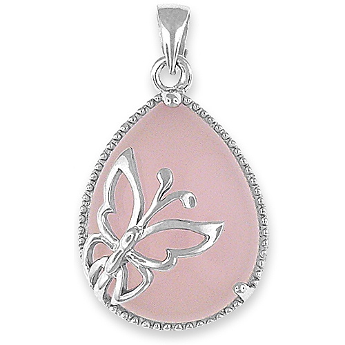 PM036S-LG.jpg Rose Quartz Butterfly Pendant - with silver chain - Image 1