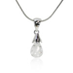 Teardrop CZ Pendant in Silver Setting & 20" Snake Chain
