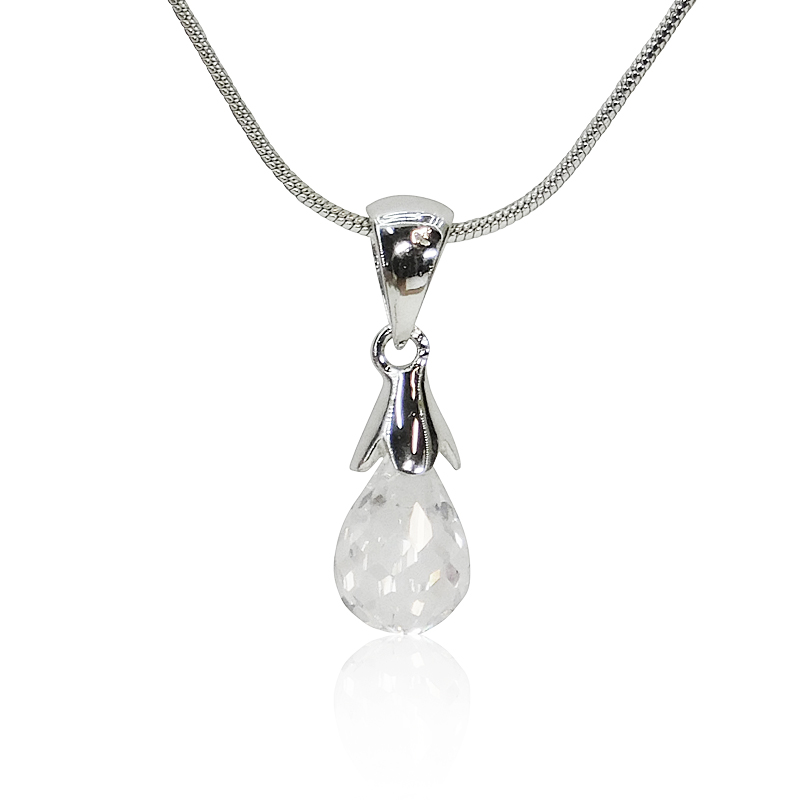PZ-309-LG.jpg Teardrop CZ Pendant in Silver Setting & 20" Snake Chain - Image 1