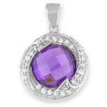 Silver Pendant Purple CZ - Silver 20" snake chain included