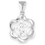 Flower Silver Pendant 8mm Round CZ - 20" necklace included