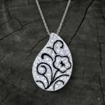 Silver Leaf Enamel Pendant - Sterling silver 20" chain included