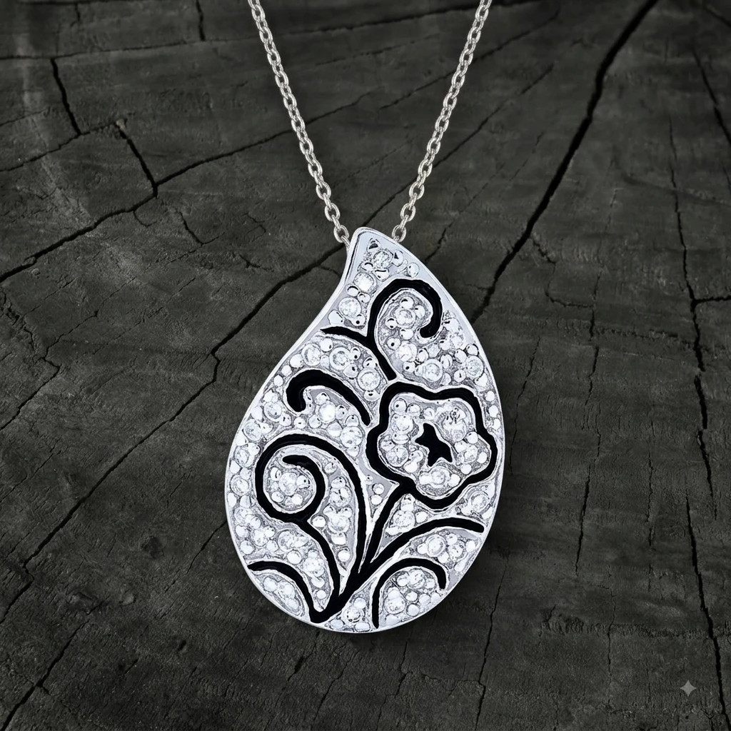 Silver Leaf Enamel Pendant – Sterling silver 20″ chain included Silver Leaf Enamel Pendant - Sterling silver 20" chain included - Image 1
