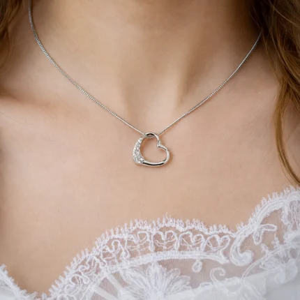 Sterling Silver Floating Heart Pendant with Embedded Stones