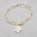 Yellow Shell Chain Necklace with Flower Pendant