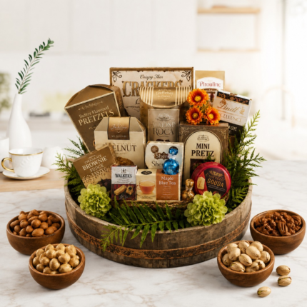 Vintage Barrel Tray with Gourmet Snacks | Gift for Beer Lovers
